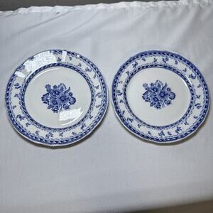 Arabia Finland Set Of 2 Saucers Blue and White Floral Print Glazed Beautiful